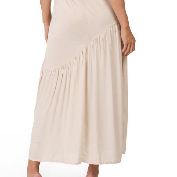 Sleeveless Maxi Long Dress Jewel Neck Womens Beige - Picture 6 of 6